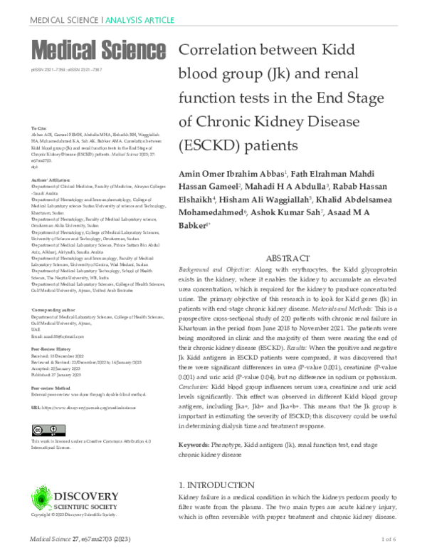 (PDF) Correlation between Kidd blood group (Jk) and renal function ...