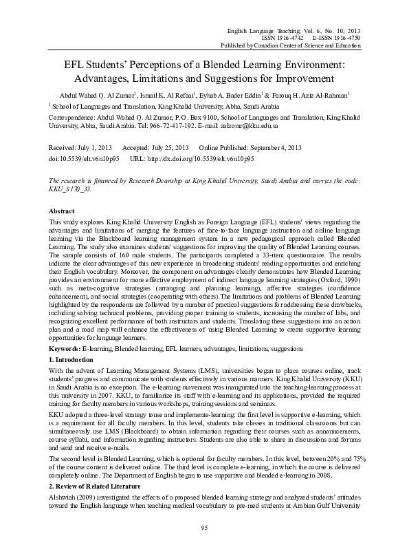 (PDF) EFL Students’ Perceptions of a Blended Learning Environment ...