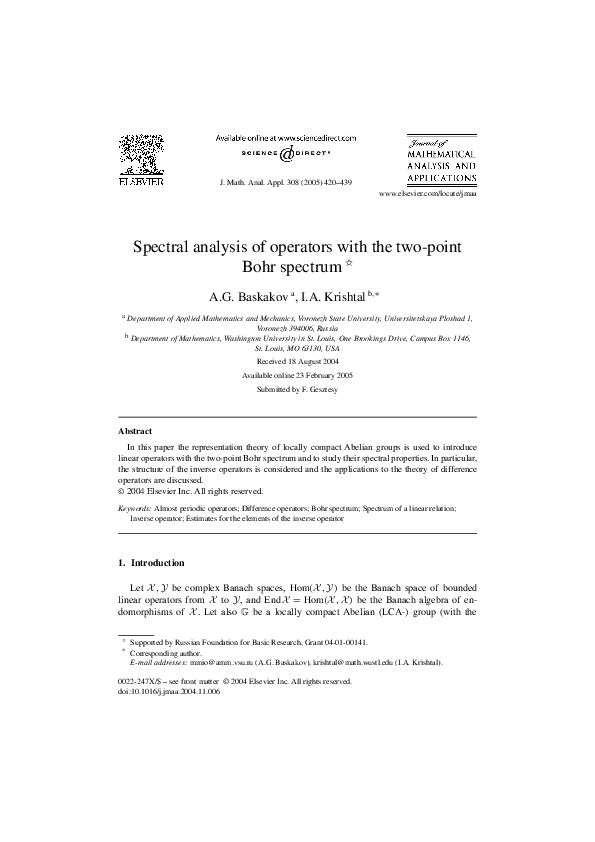 (PDF) Spectral analysis of operators with the two-point Bohr spectrum