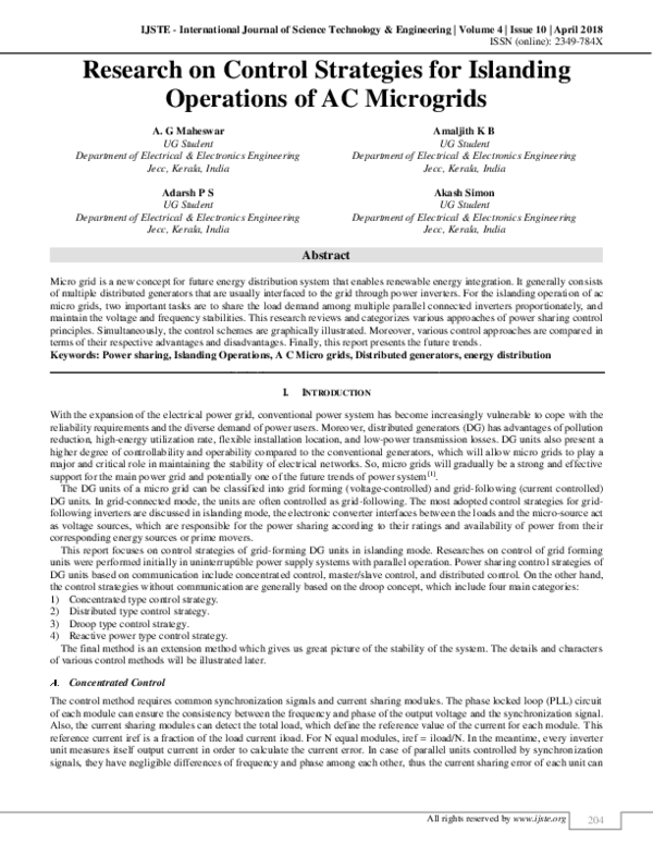 (PDF) Research on Control Strategies for Islanding Operations of AC ...