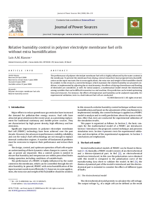 (PDF) Relative humidity control in polymer electrolyte membrane fuel ...