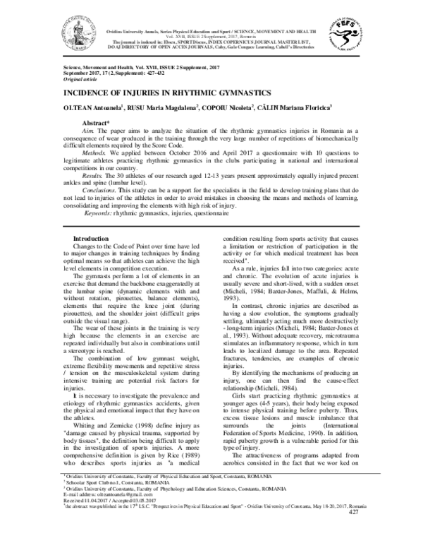 (PDF) Incidence of Injuries in Rhythmic Gymnastics