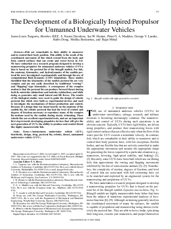 (PDF) The Development of a Biologically Inspired Propulsor for Unmanned ...