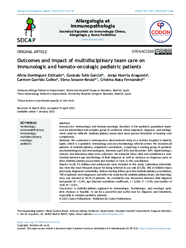 (PDF) Outcomes and impact of multidisciplinary team care on immunologic ...