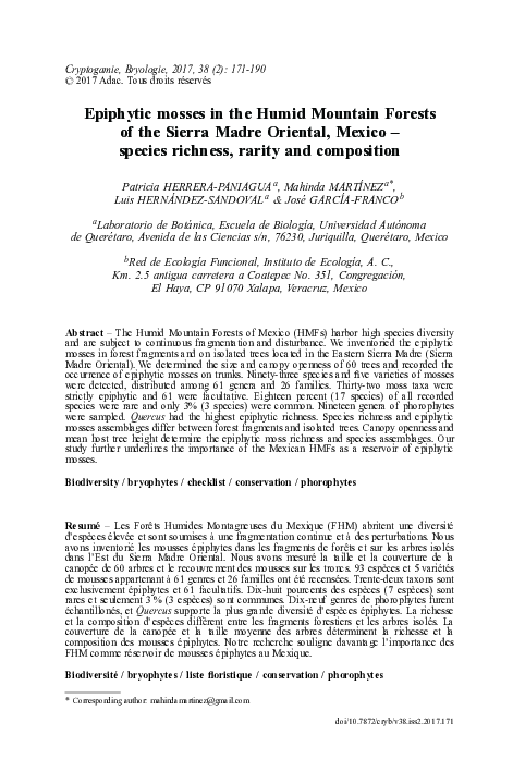 (PDF) Epiphytic Mosses in the Humid Mountain Forests of the Sierra ...