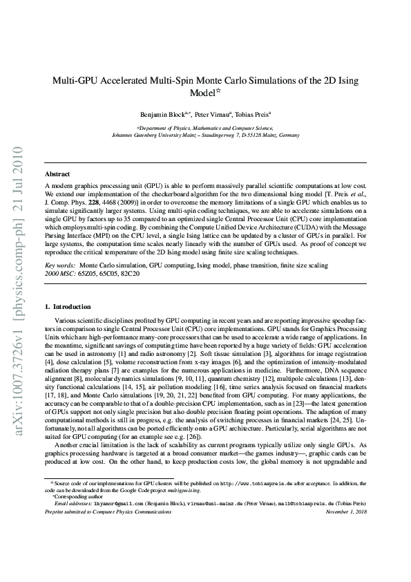 (PDF) Multi-GPU accelerated multi-spin Monte Carlo simulations of the ...