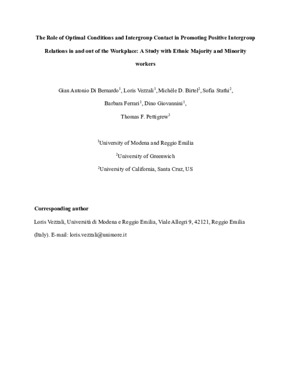 (PDF) The role of optimal conditions and intergroup contact in ...