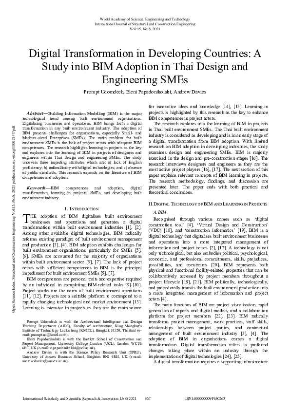 (PDF) Digital Transformation in Developing Countries: A Study into BIM ...