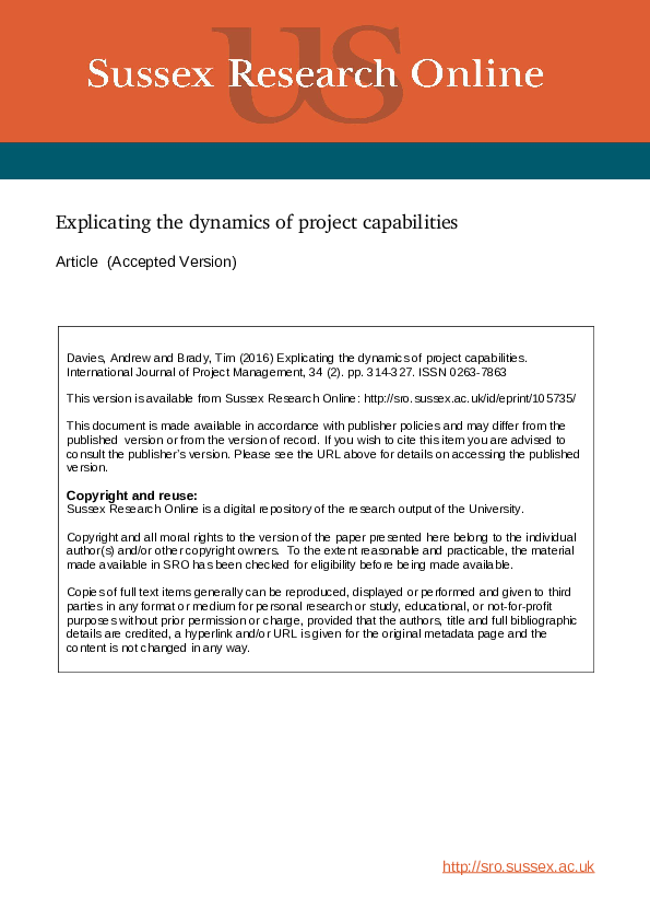 (PDF) Explicating the dynamics of project capabilities