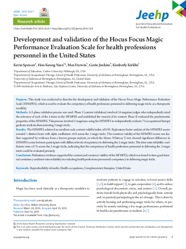(PDF) Development and validation of the Hocus Focus Magic Performance ...