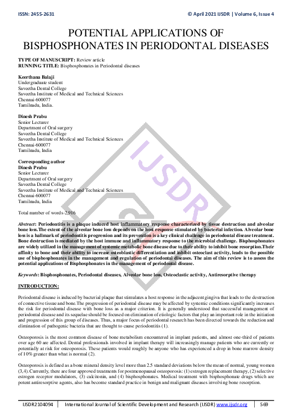 (PDF) Potential Applications of Bisphosphonates in Periodontal Diseases