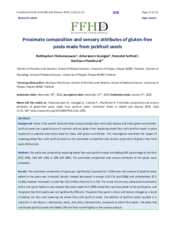 (PDF) Proximate composition and sensory attributes of gluten-free pasta ...
