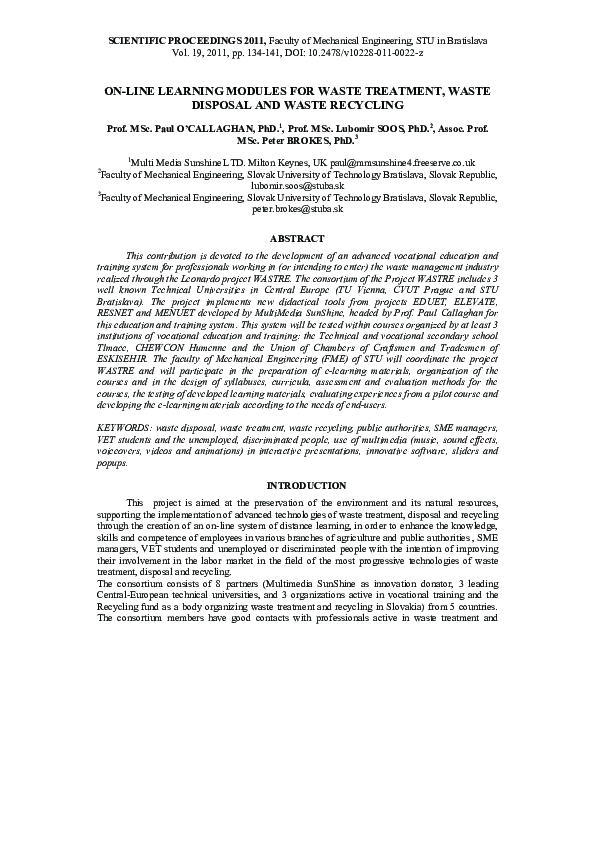 (PDF) On-Line Learning Modules For Waste Treatment, Waste Disposal and ...