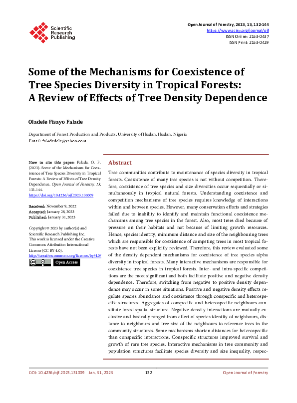 (PDF) Some of the Mechanisms for Coexistence of Tree Species Diversity ...