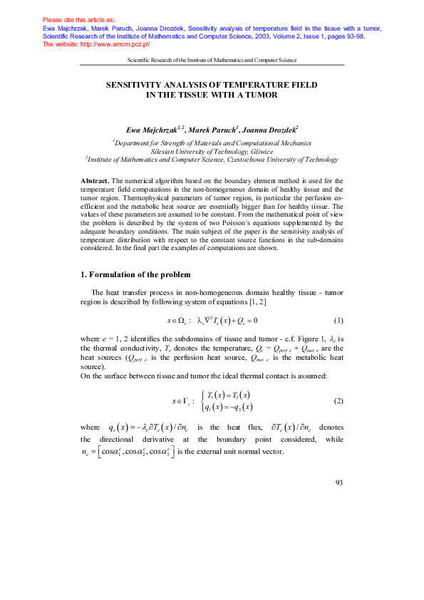 (PDF) Sensitivity analysis of temperature field in the tissue with a tumor