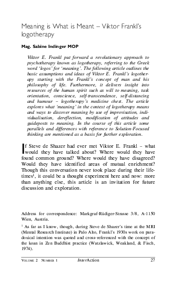 (PDF) Meaning is What is Meant Viktor Frankl's logotherapy