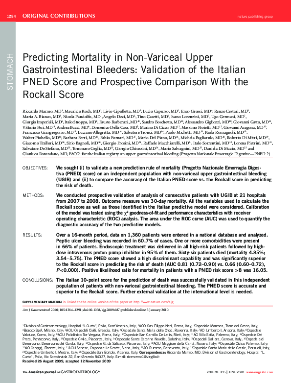 (PDF) Predicting Mortality in Non-Variceal Upper Gastrointestinal ...