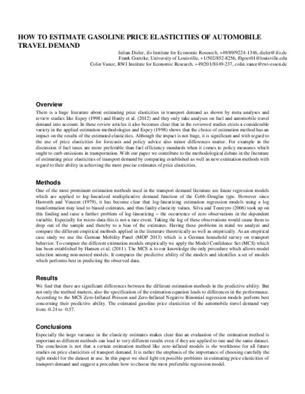 (PDF) How to Estimate Gasoline Price Elasticities of Automobile Travel ...