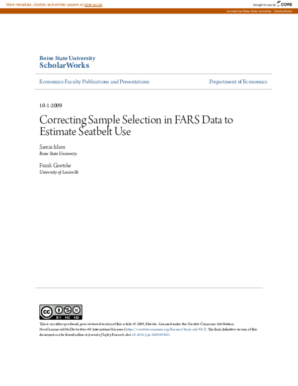(PDF) Correcting sample selection in FARS data to estimate seatbelt use