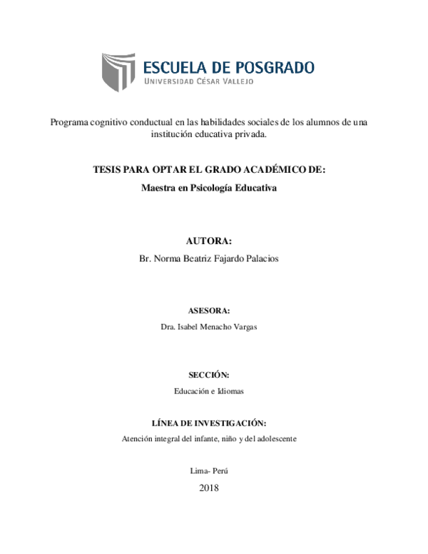(PDF) Programa cognitivo conductual en las habilidades sociales de los ...