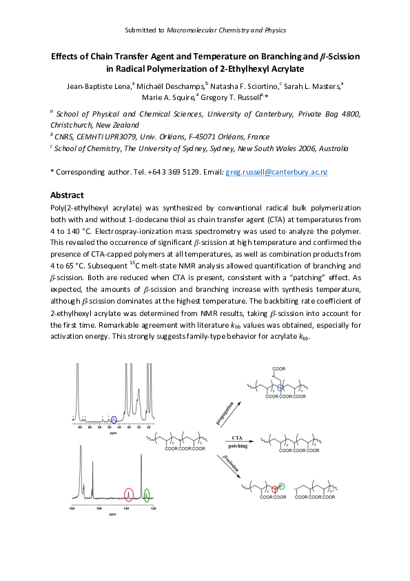 (PDF) Effects of Chain Transfer Agent and Temperature on Branching and ...