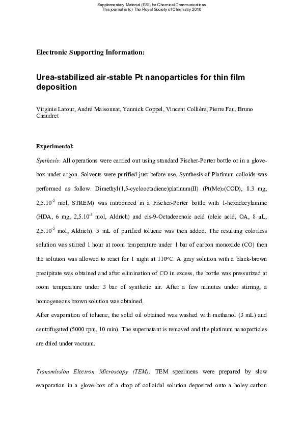 (PDF) Urea-stabilized air-stable Pt nanoparticles for thin film deposition