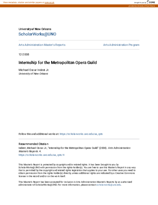(PDF) Internship for the Metropolitan Opera Guild