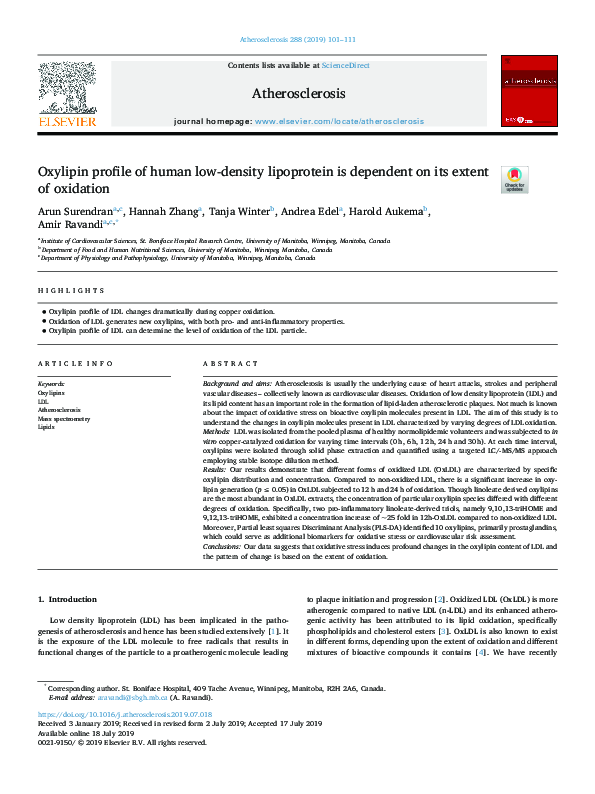 (PDF) Oxylipin profile of human low-density lipoprotein is dependent on ...