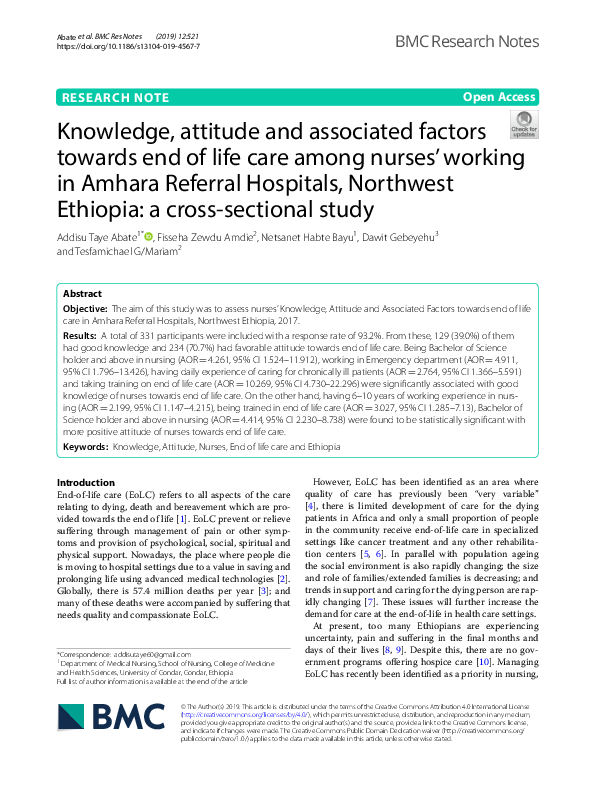 (PDF) Knowledge, attitude and associated factors towards end of life ...