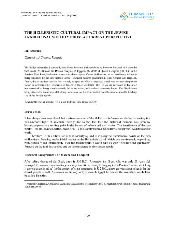 (PDF) THE HELLENISTIC CULTURAL IMPACT ON THE JEWISH TRADITIONAL SOCIETY ...