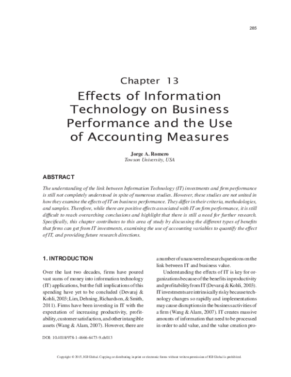 (PDF) Effects of Information Technology on Business Performance and the ...