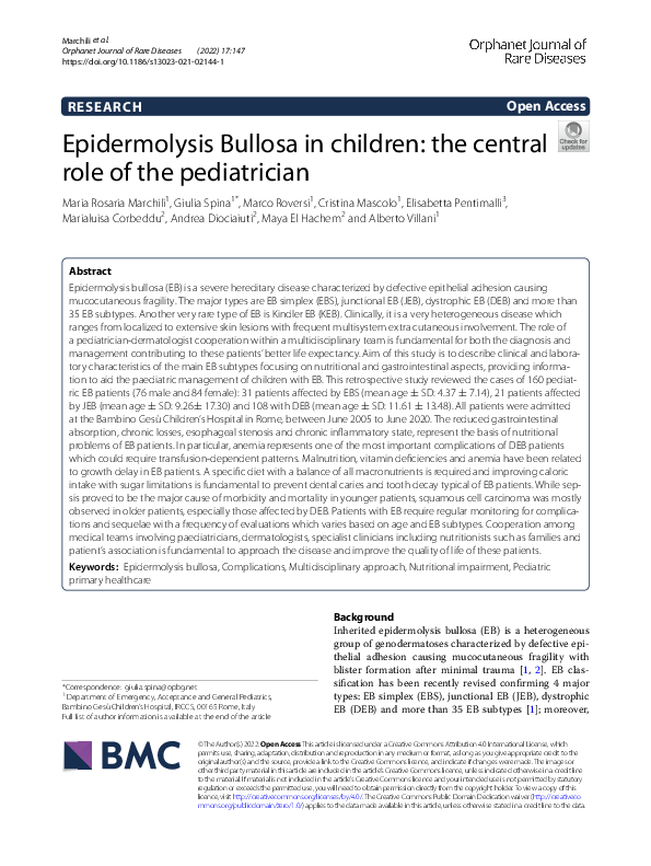 (PDF) Epidermolysis Bullosa in children: the central role of the ...