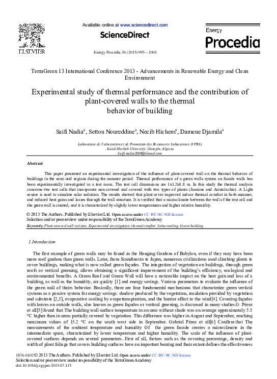 (PDF) Experimental Study of Thermal Performance and the Contribution of ...