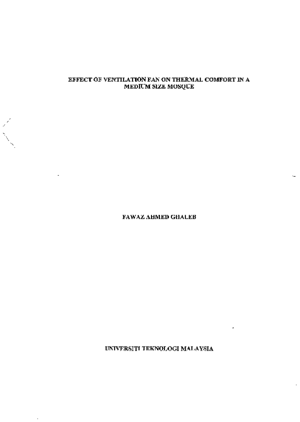 (PDF) Effect of ventilation fan on thermal comfort in a medium size mosque