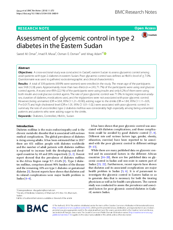 (PDF) Assessment of glycemic control in type 2 diabetes in the Eastern ...