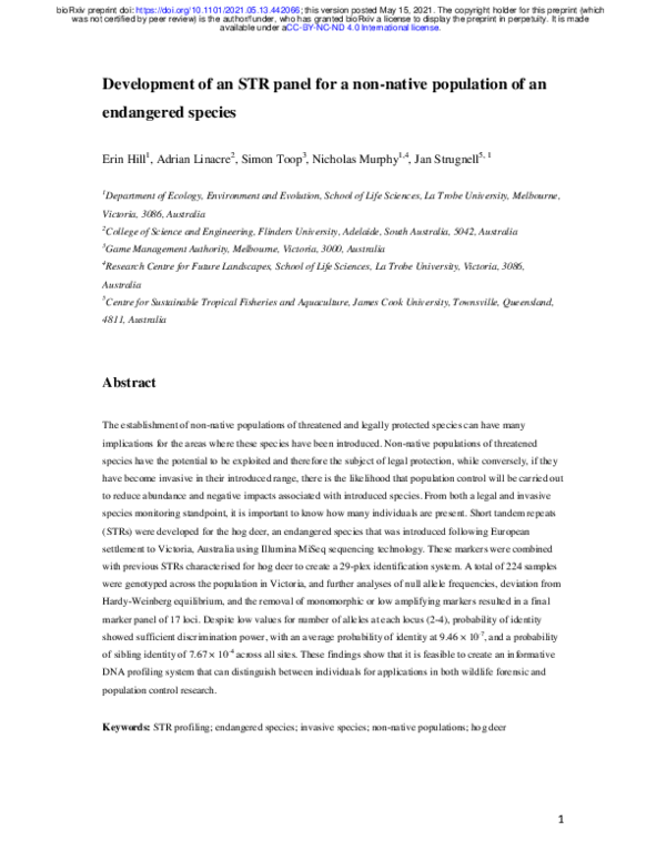 (PDF) Development of an STR panel for a non-native population of an ...