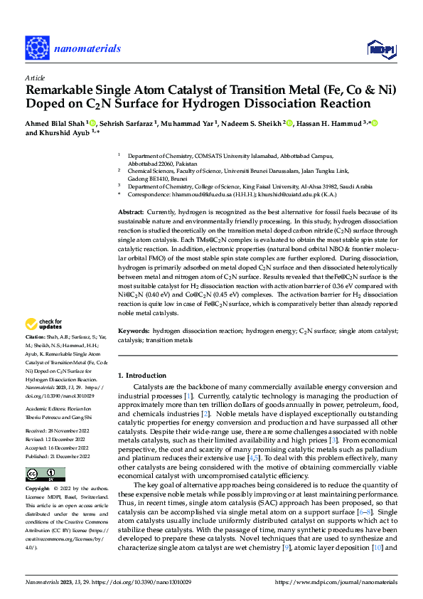 (PDF) Remarkable Single Atom Catalyst of Transition Metal (Fe, Co & Ni ...