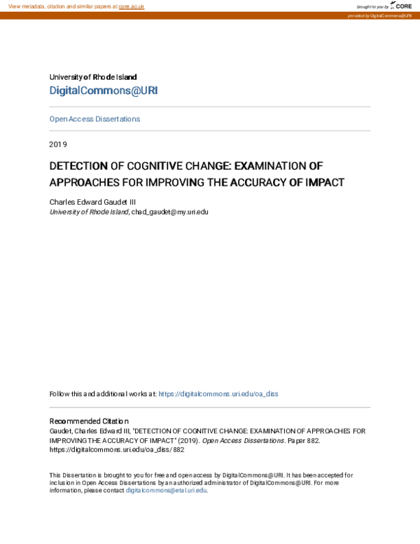 (PDF) Detection of Cognitive Change: Examination of Approaches for ...
