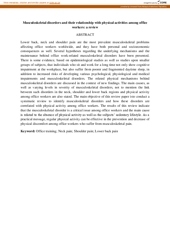 (PDF) Musculoskeletal disorders and their relationship with physical ...