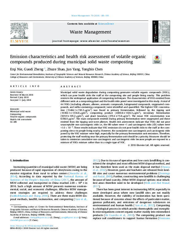 (PDF) Emission characteristics and health risk assessment of volatile ...