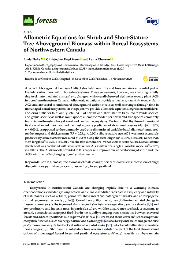 (PDF) Allometric Equations for Shrub and Short-Stature Tree Aboveground ...