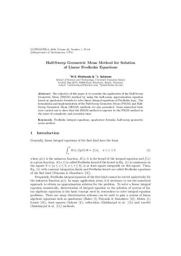 (PDF) Half-Sweep Geometric Mean Method for Solution of Linear Fredholm ...