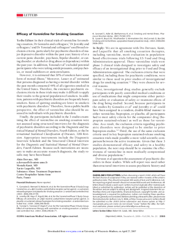 (PDF) Efficacy of Varenicline for Smoking Cessation