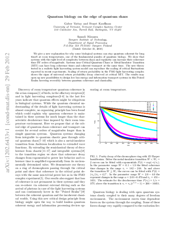 (PDF) Quantum Biology on the Edge of Quantum Chaos