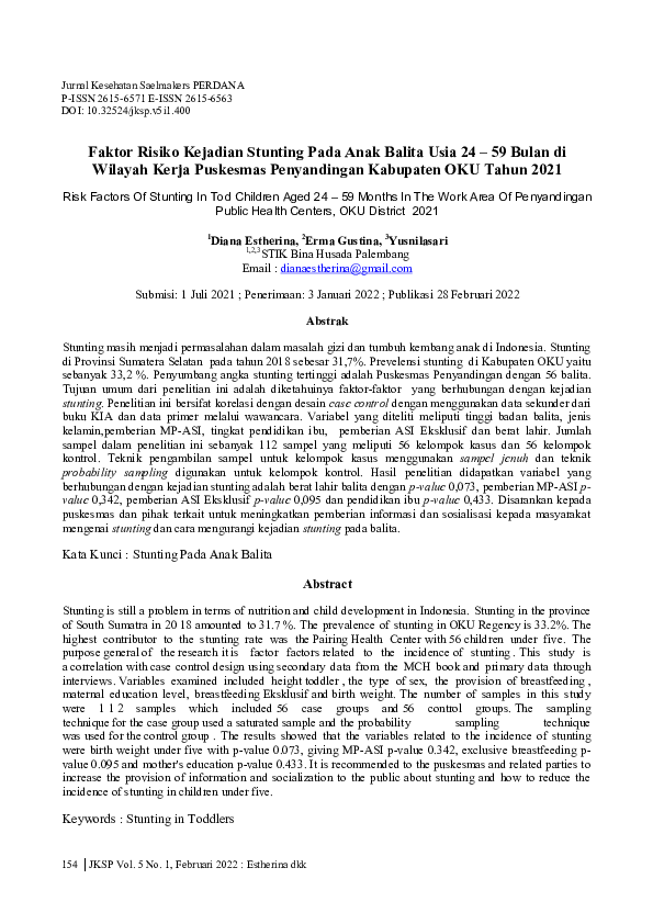 (PDF) Faktor Risiko Kejadian Stunting Pada Anak Balita Usia 24 – 59 ...