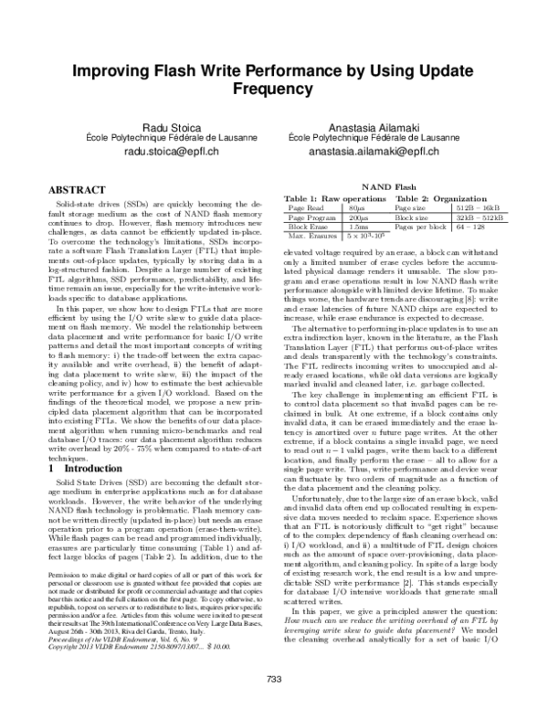 (PDF) Improving flash write performance by using update frequency