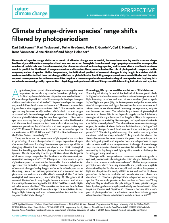 Climate change-driven species' range shifts filtered by photoperiodism