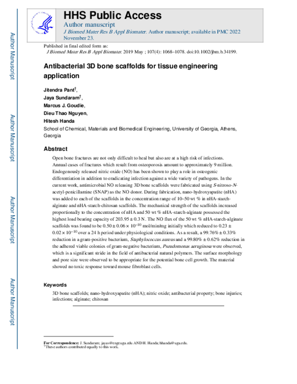 (PDF) Antibacterial 3D bone scaffolds for tissue engineering application