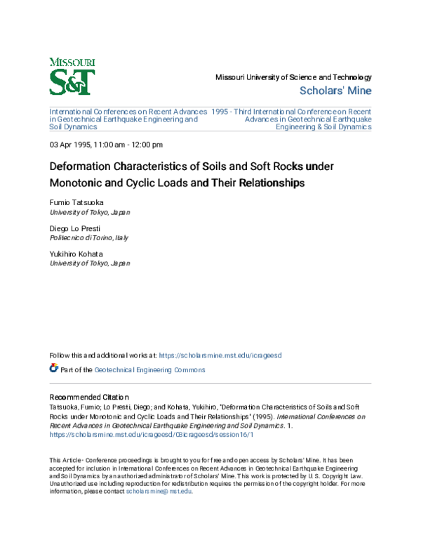 (PDF) Deformation characteristics of soils and soft rocks under ...