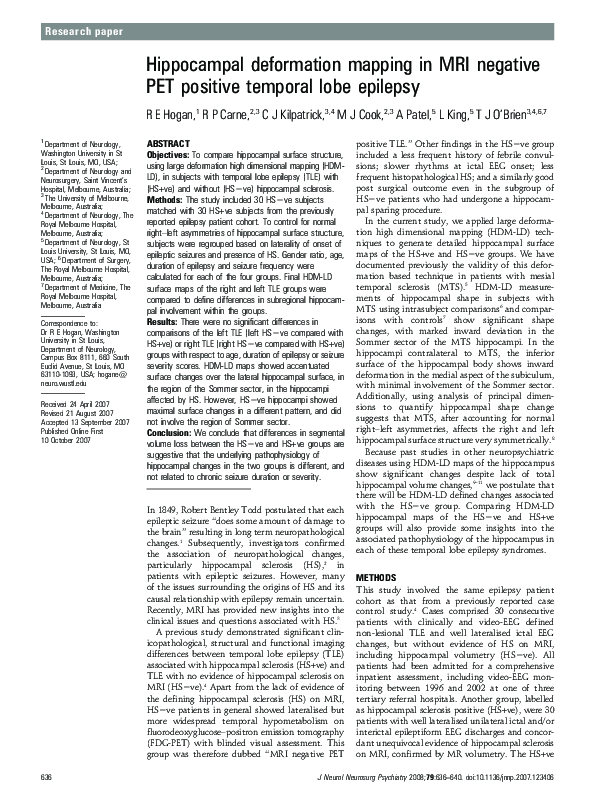(PDF) Hippocampal deformation mapping in MRI negative PET positive ...